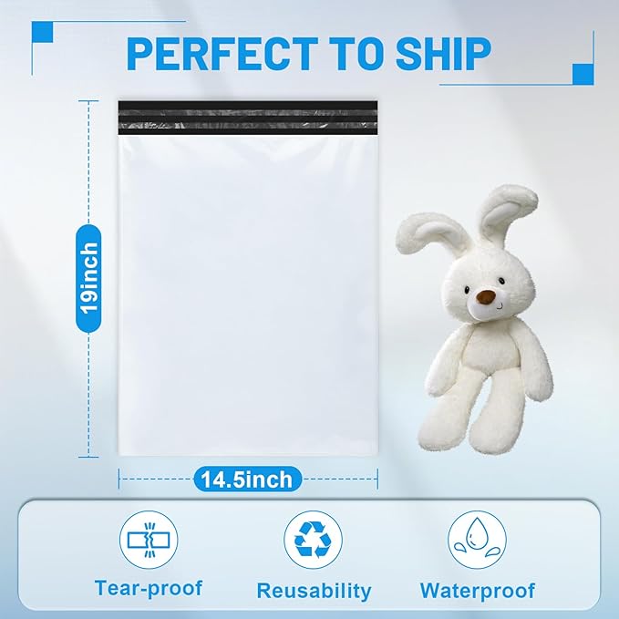 200 Pcs Poly Mailers Shipping Bags 14.5x19 Inch Packaging Clothes Polymailers Envelopes Mailing Package Self Seal Shipping Envelopes Waterproof Poly Bags Small Business Supplies Package White