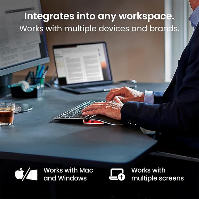 Contour RollerMouse Red Ergonomic Mouse for Shoulder Forearm Wrist Strain Relief for RSI Carpal Tunnel Centered Rollerbar 6 Customizable Buttons 10 Speed Settings Mac/PC Compatible - Wireless - Plus