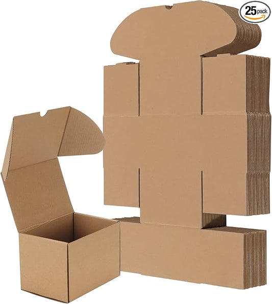 RLAVBL 6x4x4 Inches Shipping Boxes Set of 25, Brown Small Corrugated Cardboard Box, Mailer Boxes for Packing Small Business