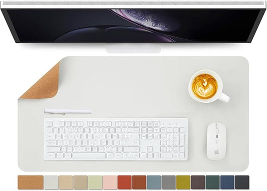 Cork Desk Mat - Dual-Sided Desk Pad for Office and Home - Desk Organization and Accessories - Ideal for Large Mouse Pad and Desk Mats on Top of Desks(White,27.6"x 13.8")