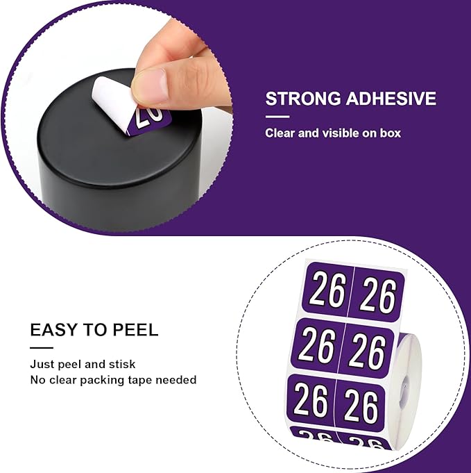 Teling 1000 Pieces 2026 Year Stickers File Folder Year Labels Rectangle Coded Colored Stickers Self Adhesive End Labels Office Supplies, 2 Roll, 3/4" x 1-1/2"(Purple)