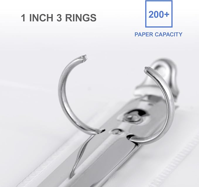 3 Ring Binder 1 Inch, ViVin Sturdy 1"-Round Ring Binder with 2 Interior Pockets, Clear View Cover, PVC-Free, Fits 200 Sheets of 8.5'' x 11'' Paper, Office Home School (6 Pack, White)