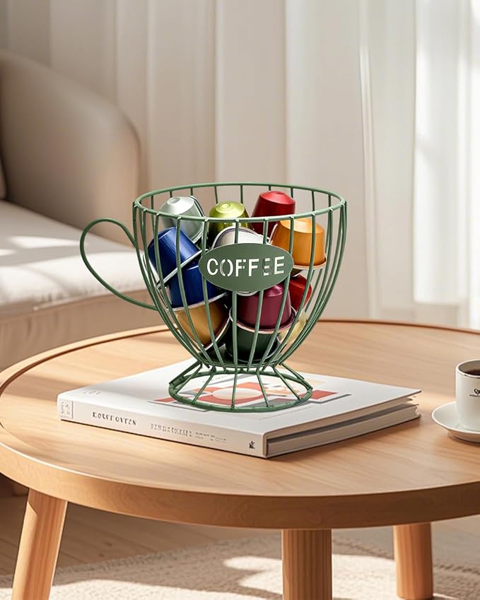 Coffee Pod Holder Large Capacity Coffee Pod Storage Metal Kitchen Countertop Organizer for Home Office Green