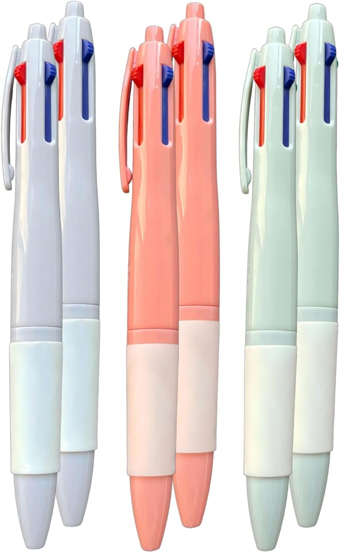 4-Color Retractable Oil Gel Pen 6-Pack 0.5mm Round-Tipped Ballpoint Nib, Smooth Writing 4-in-1 for Office & School Supplies multicolor pen in one