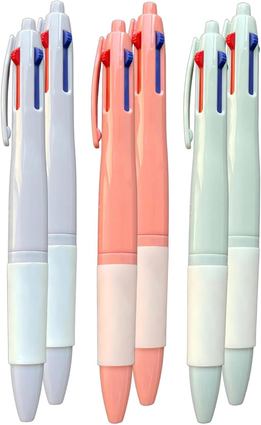 4-Color Retractable Oil Gel Pen 6-Pack 0.5mm Round-Tipped Ballpoint Nib, Smooth Writing 4-in-1 for Office & School Supplies multicolor pen in one