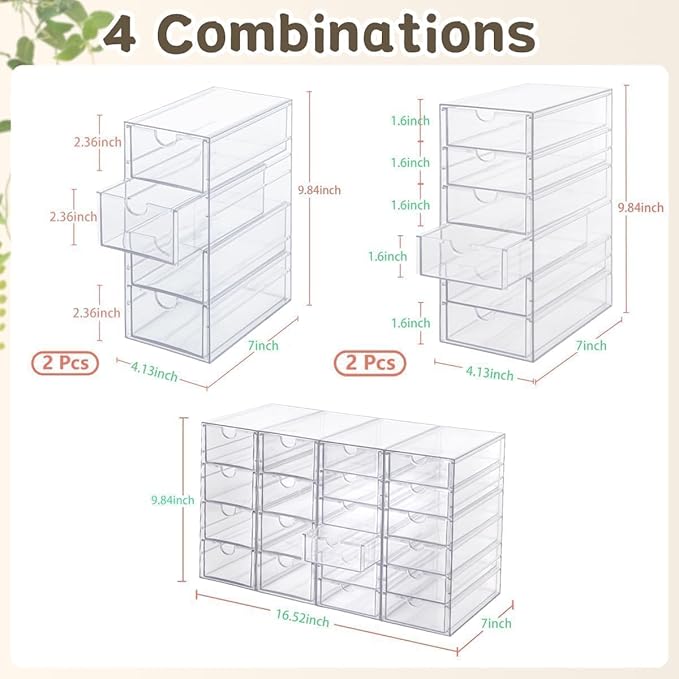 Acrylic Organizer with Drawers | 20 Drawers 4 Sets | Desk Organizer and Storage, Clear Makeup Organization, For Office/Art Supply/Craft Storage and Organization