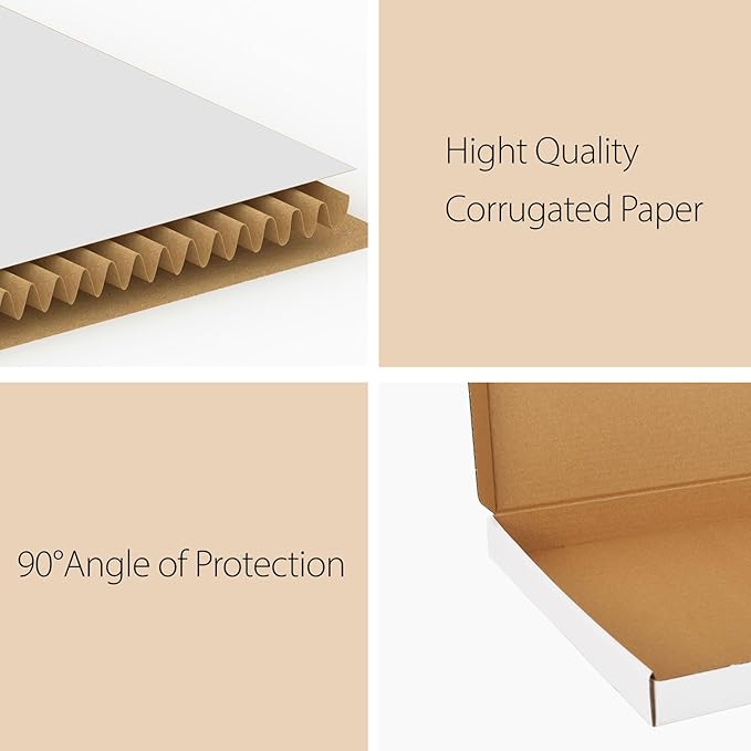 RLAVBL 12x9x1 Shipping Boxes Set of 25, White Corrugated Cardboard Box for Packing, Mailing, Business