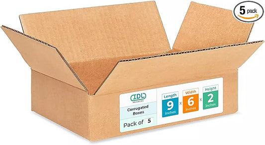 Small Moving & Shipping Boxes 9 x 6 x 2 inches (5-Pack) - Extra Strength 200 lb vs Regular - Corrugated Strong Cardboard Boxes - Small Box for Shipping - Corrugated Packaging Box by IDL Packaging