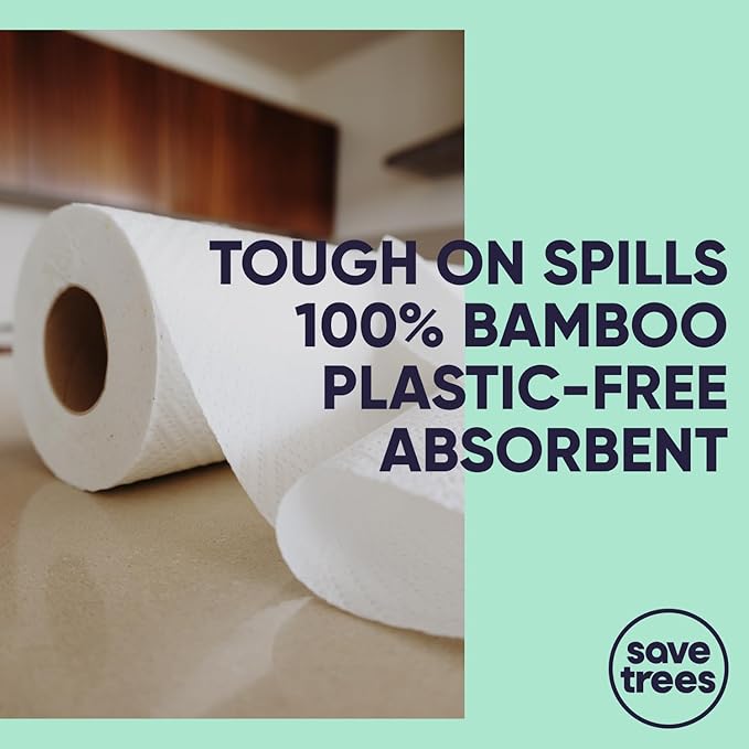 Save Trees Bamboo Paper Towels 6pk - 750 Sheets Paper Towels Rolls Ultra Absorbent & Durable Eco-Friendly - FSC-Certified, totally Plastic-Free, and Vegan