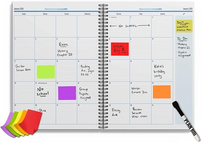 The Big Class Academic Planner 2025-2026 – Large & Portable 11x14 Foldable Design – Dry-Erase, Marker Included – 48 Pages with Note Sections & Labels, for Students, Teachers, Parents