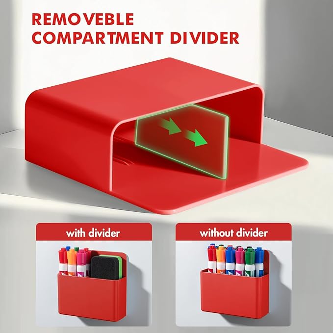 BEYGORM 2 Pack Plastic Magnetic Pen Holder for Refrigerator, Dry Erase Marker Holder for Whiteboard，Magnet School Locker Organizer Accessories, Pencil Cup, Pen Caddy, Classroom Organization(Red)