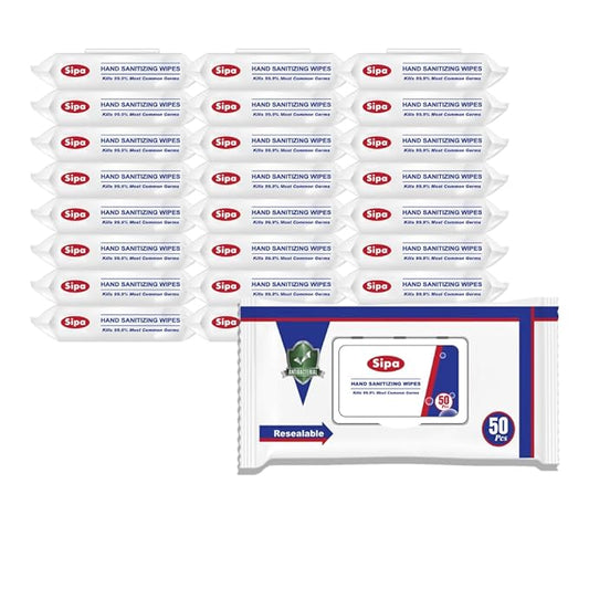 SIPA Hand Sanitizing Wipes 50 WIPES Bag, Clean-to-go, Travel Size, Fresh Scent, Soft Textured Wipes, Total 1200 Pieces (50 Count (Pack of 24))