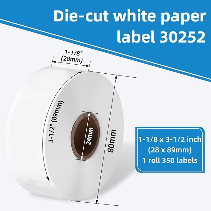 COLORWING 1-1/8" x 3-1/2" LW 30252 Barcode/Address/Shipping Label Refills, Compatible with Dymo Label Writer 450, 450 Turbo, 4XL, 400 Printers, 28mm x 89mm [30 Rolls/10500 Labels]