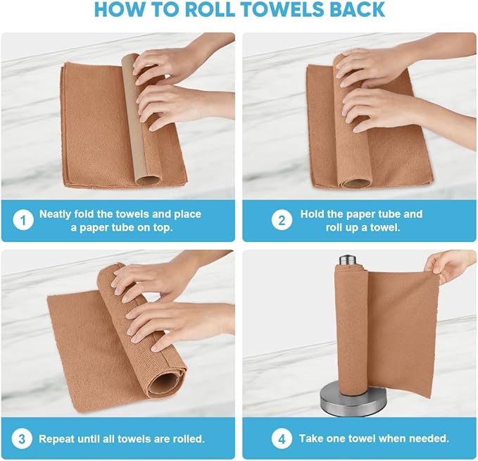 AIDEA Microfiber Cleaning Cloth Roll, 75PK, Reusable Paper Towels Tear Away Cloth, Microfiber Towels Washable Shop Rags, Lint Free Cleaning Rags for House, Kitchen, Window, 11.5"×11.5", Coffee