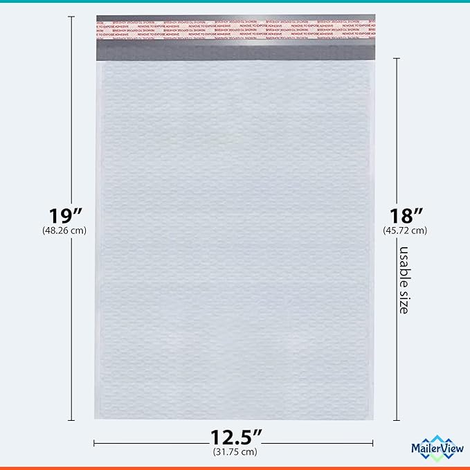 White 12.5x19.5 Inch Large Poly Bubble Mailers #6 | Padded Envelopes with Self Seal | Air Lined Cushioned Bubble Mailer | Usable Size 12.5x19 | 50 Pack Bulk | Lightweight shipping Bags | Made in USA