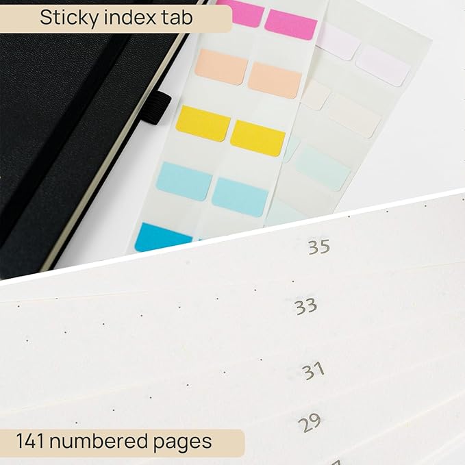 POPRUN Spiral Dotted Journal Notebook, [A5-5.75'' x 8.25''] - 120 GSM Thick Paper, 141 Numbered Pages, Hardcover for Men & Women with Pocket, Index Tabs, 8 Perforated Sheets, Orange