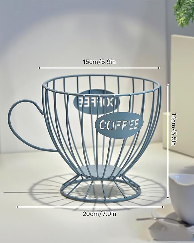 Coffee Pod Holder Large Capacity Coffee Pod Organizer Cup Shape Metal Kitchen Countertop Organizer for Home Office Blue
