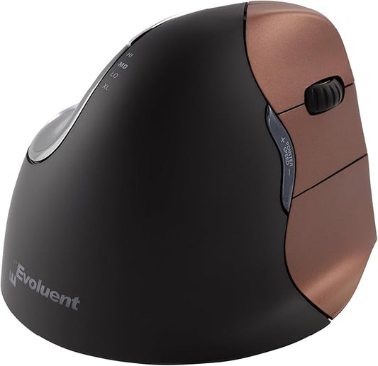Evoluent – Inventor of The Vertical Mouse – VM4SW Ergonomic Vertical Mouse Right Hand Small Wireless USB, Sculpted for Comfort, Reduces Wrist Strain, 4 Speeds, 6 Customizable Buttons in Windows