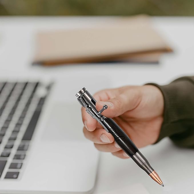 Personalized Bolt Action Pen, Free Engraved Wood Metal Ballpoint Pen with 2 Refills, Customized Pen with Name, Custom Gift for Birthday, Father's Day, Christmas (Grey-Dalbergia cultrata Benth)