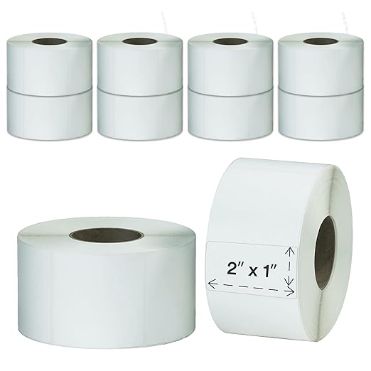 TAPE LOGIC Fanfold Thermal Transfer Labels 2"x1" White (40800-pk) Self Adhesive All Purpose Blank Sticker Label for Thermal Printer 8 Rolls of 5100, Office Supplies for Address, Shipping & Mailing