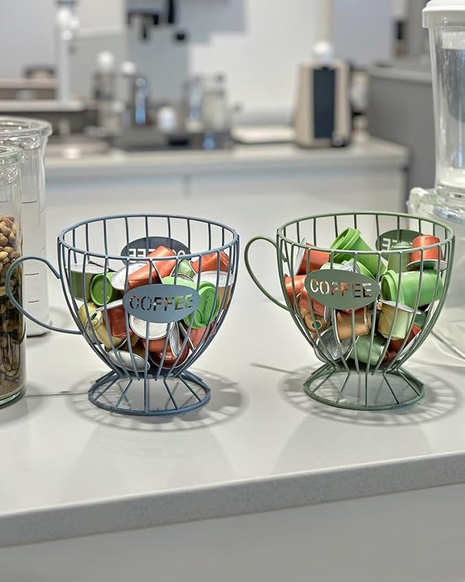 Coffee Pod Holder Large Capacity Coffee Pod Storage Metal Kitchen Countertop Organizer for Home Office Green