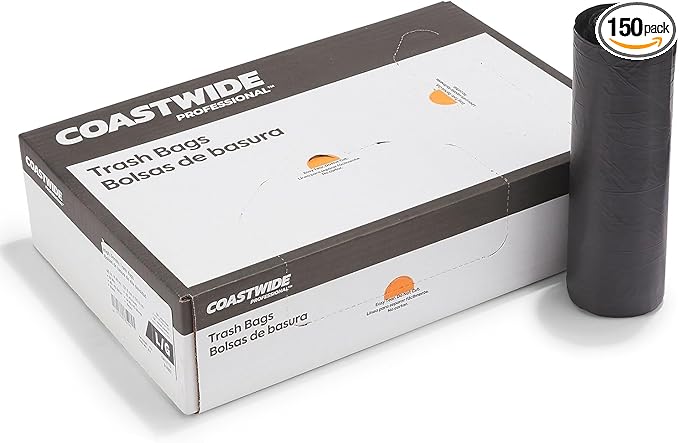 Trash Bags, 40-45 Gallon Garbage Can Liners for Office, Breakrooms, Restrooms, 150-Pack, Black