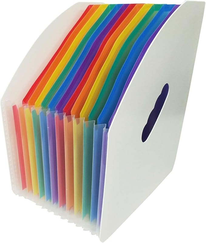 Self Standing Desktop Expanding File Organizer With 13 Pockets And 24 Colorful Labels For A4 Paper, Portable Accordion File Holder For Office And Home Use(A)