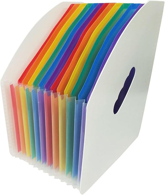 Self Standing Desktop Expanding File Organizer With 13 Pockets And 24 Colorful Labels For A4 Paper, Portable Accordion File Holder For Office And Home Use(A)