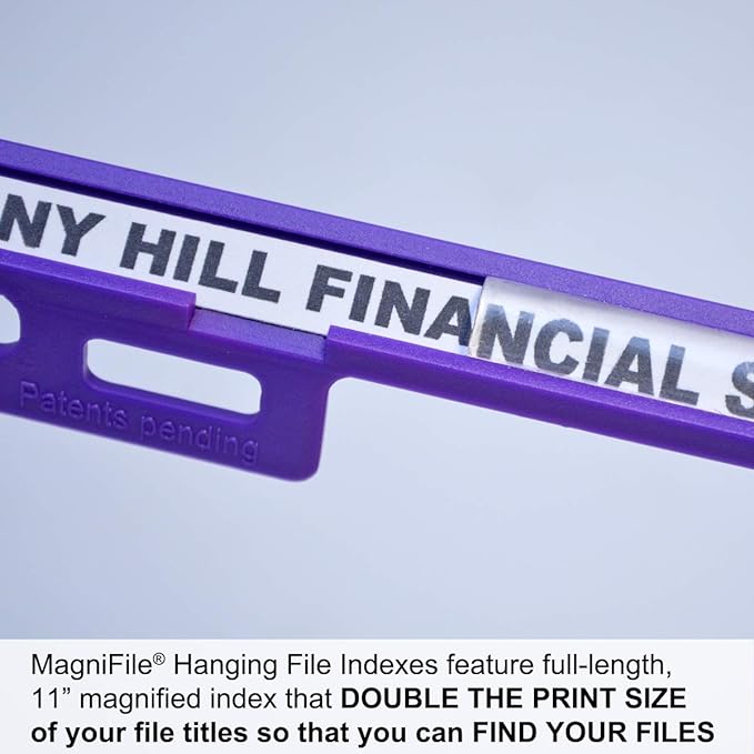 Ultimate Office MagniFile Insertable Hanging File Folder Tabs. Indexes That Double The Size of Your File Titles to Find Files Fast! (Set of 10), Assorted