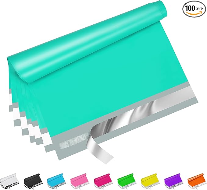 Teal Poly Mailers 10x13 Inch 100 Pcs, Strong Adhesive Shipping Bags for Clothing, Self-Sealing and Waterproof Mailing Envelopes, Privacy Protected Mailer Bags for Small Business