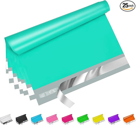 Teal Poly Mailers 10x13 Inch 25 Pcs, Strong Adhesive Shipping Bags for Clothing, Self-Sealing and Waterproof Mailing Envelopes, Privacy Protected Mailer Bags for Small Business