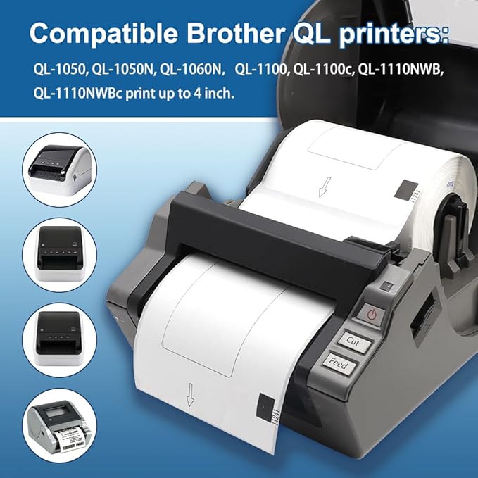 Label KINGDOM Replace for Brother DK-1241 Die-Cut 4" x 6" Large Shipping White Paper Labels (102 mm x 151 mm) 200/ Roll DK Labels for QL-1110NWB Printer (4 Rolls + 1 Detachable Frame)