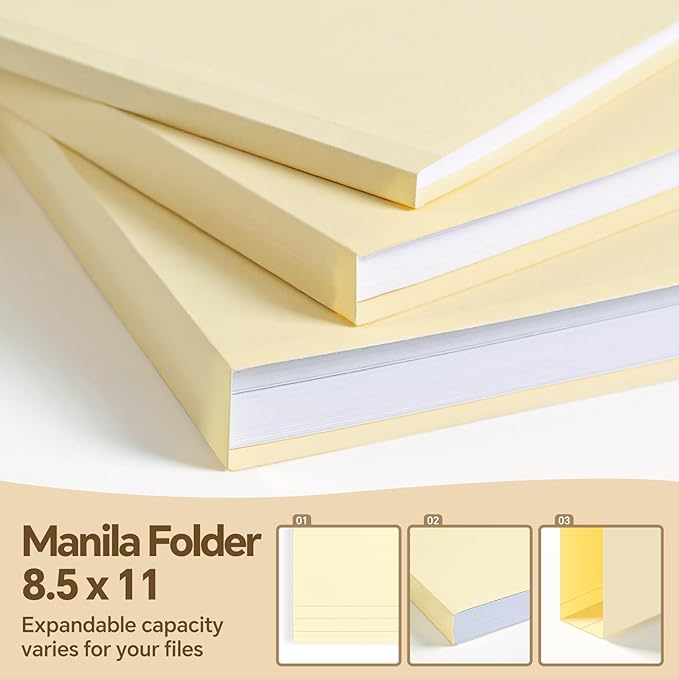 File Folders,21 Pack Manilla Folders 8.5x11,1/3 Cut Tabs Manila File Folders Letter Size for Easy Labeling and Organization,Vanilla Folders Great for Documents Home School Classroom Office Supplies