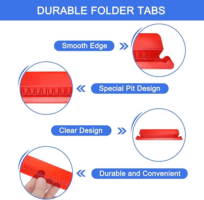 uxcell Hanging File Folder Tabs, 4 Inch Insertable Tabs and Inserts Plastic Clear File Organizer Labels Filing for Folder Quick Identification, Red, 50 Pcs