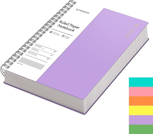 EMSHOI A4 Spiral Notebook College Ruled Lined Journal, 11.2" x 8.27", 300 Pages, 100gsm Thick Paper, Waterproof Softcover, Twin-Wire Binding, Sticky Notes, Purple