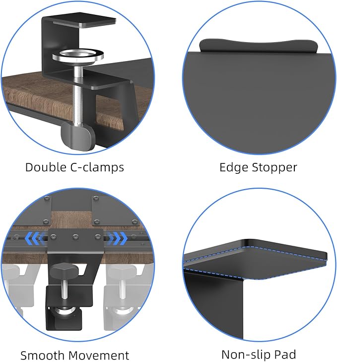 suptek Keyboard Tray Under Desk Pull Out with C Clamp Mount, Computer Keyboard & Mouse Tray, 25.6 (30 Including Clamps) x 11.8 inch Slide-Out Platform Computer Drawer for Typing, DSF1C