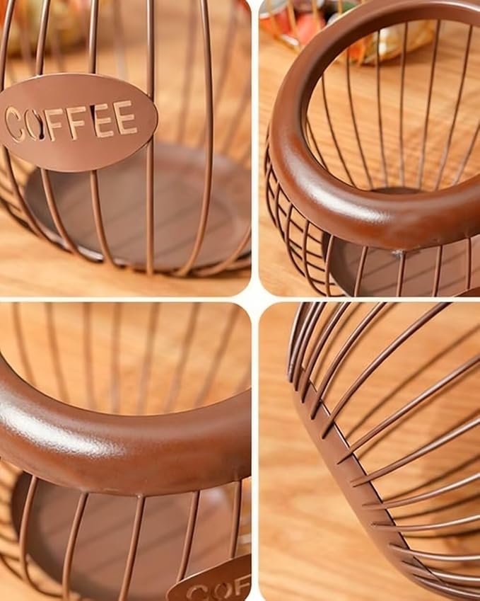 Coffee Pod Holder Large Capacity Coffee Pod Storage Metal Kitchen Countertop Organizer for Home Office Brown A