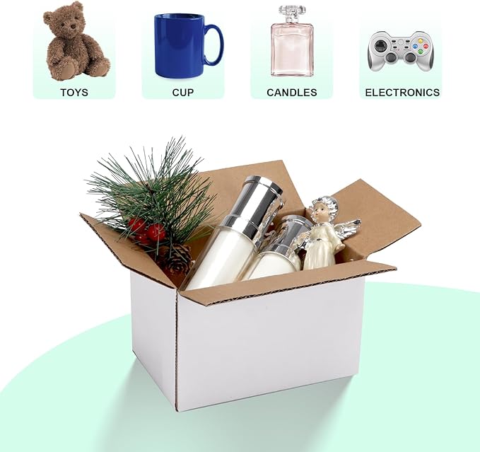 PETAFLOP Cardboard Boxes 6x4x4 Shipping Boxes White Kraft Corrugated Small Mailer Boxes, 25 Pack