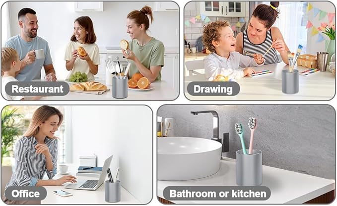 Metal Pen Holder Aluminum Pencil Holder Desktop Organizer Black for Office, School, Home 3.15 x 3.15 x 3.94 Inches-Silver