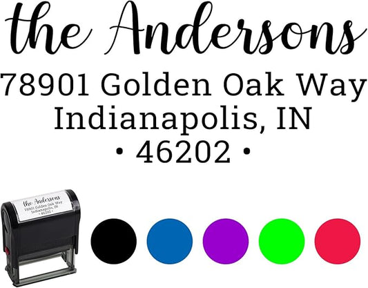 Custom Address Stamp - Personalized Self-Inking Address Return Stamp - Custom Rubber Stamper for Couples Families Office - 5 Sizes - 5 Ink Color Options