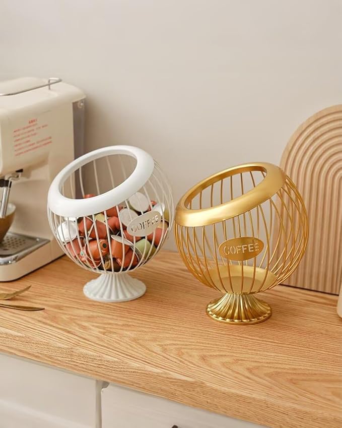 Coffee Pod Holder Large Capacity Coffee Pod Storage Metal Kitchen Countertop Organizer for Home Office Gold B