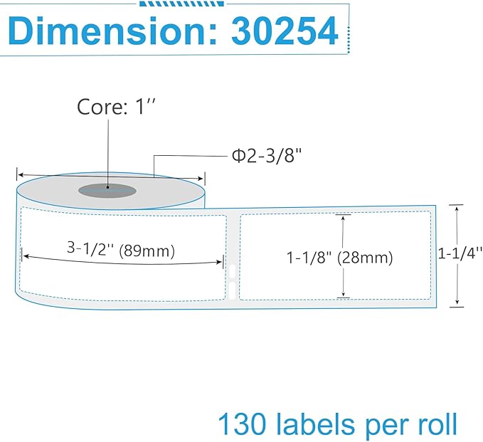 NineLeaf 6 Roll (780 Labels) Compatible for Dymo 30254 (1-1/8" x 3-1/2") Clear Address Mailing Barcode Shipping Labels for Labelwriter 450 4XL Zebra Desktop Printers [NOT FIT 550 & 5XL]