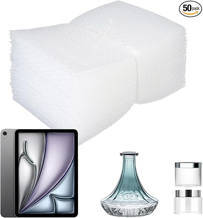 50Pcs Bubble Pouche Wrap, 10”x12” Bubble Bags for Shopping, Double Wall Bubble Cushioning Wrap Bags for Mailing Packing, Moving and Storage Fragile China Dishes Electronic Item