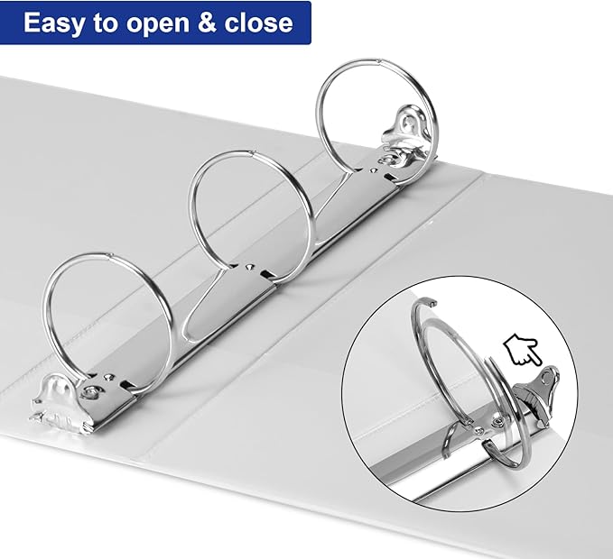 3 Ring Binder 2 Inch, ViVin Sturdy 2"-Round Ring Binder with 2 Interior Pockets, Clear View Cover, PVC-Free, Fits 400 Sheets of 8.5'' x 11'' Paper, Office Home School (6 Pack, White)