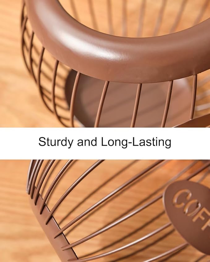 Coffee Pod Holder Large Capacity Coffee Pod Storage Metal Kitchen Countertop Organizer for Home Office Brown A