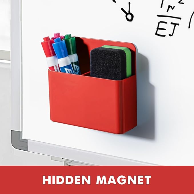 BEYGORM 2 Pack Plastic Magnetic Pen Holder for Refrigerator, Dry Erase Marker Holder for Whiteboard，Magnet School Locker Organizer Accessories, Pencil Cup, Pen Caddy, Classroom Organization(Red)