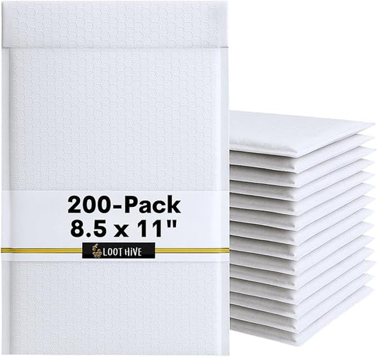 200-Pack 8.5x11" Bubble Mailers White Poly Padded #2 Envelopes Self Seal Shipping Bags Lightweight Tear Resistant Bubble Mailing Envelopes for Small Business Packaging, DVD, Clothing, Books, Gifts