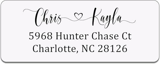 Personalized Return Address Labels Wedding - Set of 240 Elegant Custom Mailing Labels for Envelopes, Self Adhesive Flat Sheet Personalized Name Stickers for Wedding Invitations (Heart 1 - Clear)