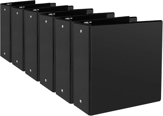 3" 3 Ring Binder, Standard 3-Inch Round Ring Binder Fit Letter Size Paper, Presentation View Binders, 6 Packs, Black
