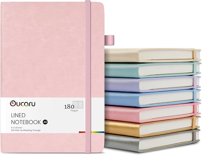 Oucaru Lined Journal Notebook, 8 Pack, 180 Pages, A5 Journals for Writing, 100 GSM Thick Paper, Small Notebooks Daily Journal for Women Men Work, Business, School, Travel Supplies